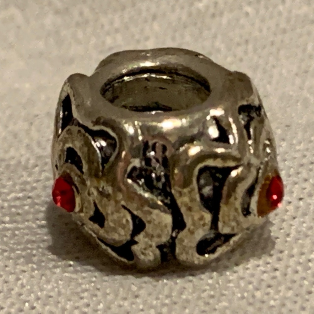 NWOT Silver Plated Bracelet Charm Flower w Red Gem